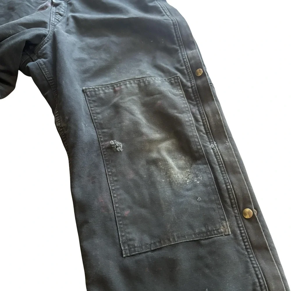 Carhartt Bib Overalls Mens 44x30 Black R38 Duck Insulated Quilt Lined Workwear